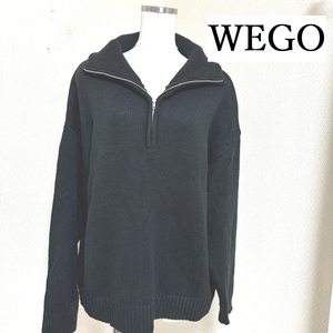 WEGO レディース ニット オーバーサイズ　ハーフジップ ニットプルオーバー セーター 長袖 黒