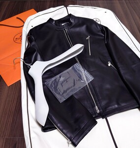 定価230万 2024ss エルメス 顧客オーダー限定 ラムレザー ジャケット 46 ブラック HERMES ライダース 黒 バッグ 44 バーキン 40 35 ケリー