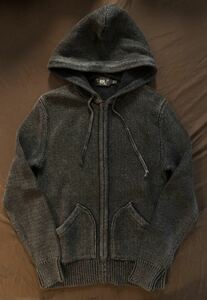 【傑作】極美品RRL BLACKINDIGO KNIT HOODIE ダブルアールエル ブラックインディゴ フード パーカー ニット ラルフローレン XS