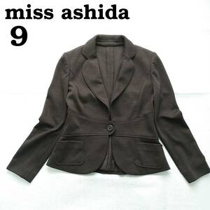 ミスアシダ　1b　テーラードジャケット　オフィスカジュアル　カットソー　濃茶　レディース９　M　miss ashida 240409-04