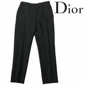 h231 Christian Dior ディオール パンツ スラックス フォーマル ビジネス センタープレス クロップドパンツ 黒 38 正規品 モヘア ウール
