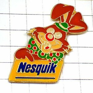 ピンバッジ・ウサギ緑色の蝶ネクタイ水玉シリアル穀物ネスクイック社 NESQUIK CHOCOLATE HUMOUR MUESLI◆フランス限定ピンズ