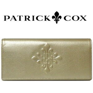 PATRICK COX かぶせ長財布【ビッグリリー】牛革 ゴールド チャーム欠 訳あり美品 金運