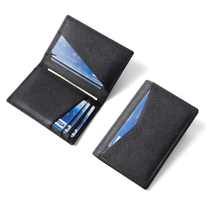 格安 クレジットカード 運転免許証 定期 ホルダー ケース 財布 二つ折り 小さな折りたたみ RFID 本革 対照的な色 薄い