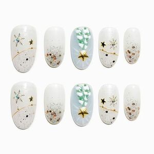 Sun&Beam Nails 手作り ネイルチップ ミディアム ロング ラウンド オーバル ゴールド ホワイト つけ爪