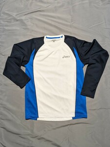 アシックス ASICS ランニング　ジョギング　陸上競技　長袖　シャツ メンズ 白青系 Mサイズ 若干シミあり