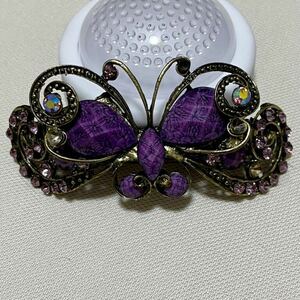 ラインストーン 蝶のバレッタ 紫　パープル