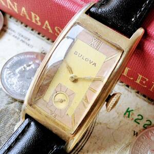 #2982【シックでお洒落】メンズ 腕時計 ブローバ 機械式 手巻 BULOVA 金メッキ 1940年代 アンティーク ヴィンテージ 17石 ゴールドP 不動品