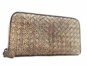 1円 ■極上■本物■美品■ BOTTEGA VENETA ボッテガヴェネタ イントレチャート アイヤーズ パイソン 長財布 ウォレット ブラウン系 FB0174