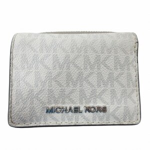 マイケルコース MICHAEL KORS レザー二つ折り財布 ウォレット シルバー金具 総柄 白 ホワイト 0223 IBO47 レディース