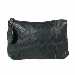 【1円～】ボッテガヴェネタ BOTTEGA VENETA バッグ イントレチャート ポーチ レザー ブラック 中古