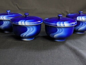 深川製磁 茶器 瑠璃流水図 蓋付 湯呑 湯呑み茶碗 四客 直径約9.5cm