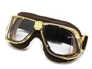 nannini Custom GOGGLE BROWN/GOLD × ANTI FOG CLEAR/ナンニーニカスタムゴーグル四眼4眼halcyonハルシオン英車英国車オープンカー旧車60s