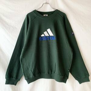 90s 刺繍 ロゴ adidas アディダス スウェット トレーナー 深緑 グリーン L ヴィンテージ OLD