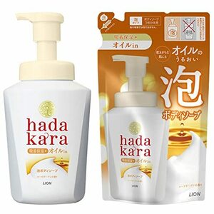 ハダカラ(hadakara) ボディソープ 泡 ローズガーデンの香り 本体 530ml+詰め替え 420ml オイルインタイプ泡ボディーソープ