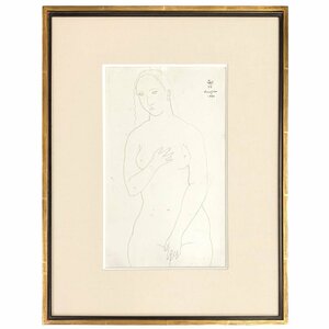 【SHIN】藤田嗣治 「裸婦」 直筆画　墨紙　1924年作　額装　鑑定書付き　レオナール・フジタ