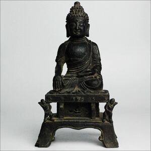 仏教美術 時代物 古銅 釈迦如来坐像 仏像 