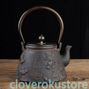 高品質★茶道具新品 老鉄瓶 無コーティング手作り やかんを沸かす★原鉄 金魚紋 提梁壺1400ml