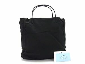 1円 ■美品■ PRADA プラダ ナイロンキャンバス×レザー トートバッグ ハンドバッグ レディース メンズ ブラック系 BL0119