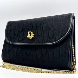 2250【ほぼ未使用】Christian Dior クリスチャンディオール チェーンショルダーバッグ ハンド トート 2way トロッター ロゴ金具 ブラック