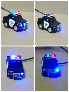 ダミースキャナー police アメ車 セダン パトカー チョロQ　タルガ　LED 12V 4灯点滅 盗難防止 防犯