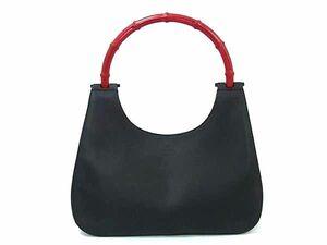 1円 ■美品■ GUCCI グッチ 001 3739 002058 バンブー レザー ハンドバッグ ショルダーバッグ 肩掛けかばん ブラック系×レッド系 FA5950