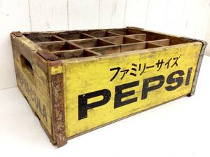 昭和レトロ 【 PEPSI ファミリーサイズ 木箱 】 木製 ボトルケース 348mm×253mm×133mm 中古品 ヴィンテージ コレクション 当時物 非売品