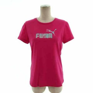 プーマ PUMA Tシャツ 丸首 半袖 ロゴプリント ロゴ刺繍 速乾 ピンク ブルー 青 グレー M レディース