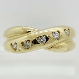 [新品同様]K18YGイエローゴールド金天然ダイヤモンド ハートリング指輪日本製