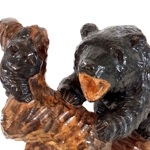 NA3620 木彫り 熊 クマ くま 熊の親子 置物 木製 彫刻 インテリア オブジェ 民芸品 工芸品 縁起物 高さ約41㎝ アンティーク 台座付き 検K