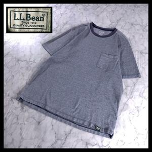 古着 L.L.Bean リンガー ポケット Tシャツ ネイビー グレー XL