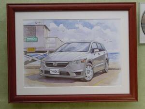 イラスト額■ホンダ　ストリーム2007■HONDA Stream■