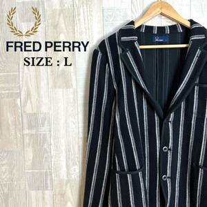 M3694 FRED PERRY フレッドペリー　テーラードジャケット Lサイズ　黒　ストライプ　本切羽　メンズ　アウター　上着　羽織　パイル生地