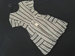 ZARA ザラ キッズ ストライプ ウエストギャザー ワンピース 164cm 白ｘ黒 ■◆ ☆ deb2 子供服