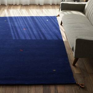 [送料込み] 手織り ギャベ ギャッベ ラグマット 200x200 2畳 ブルー ウール 遊牧民 インド 綿 絨毯 じゅうたん リビング おしゃれ 居間