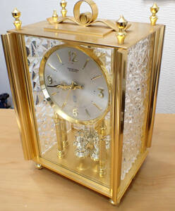 美品/時計店在庫 ◆ MASTER QUARTZ 回転振り子時計 マスタークオーツ 格子ガラス　置時計