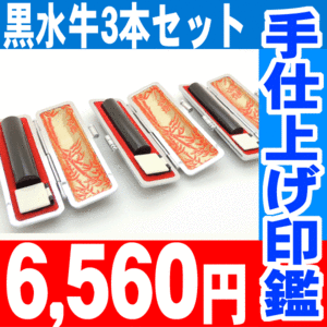 印鑑 実印 はんこ 黒水牛 印鑑 3本セット ケース付 18mm 15mm 12mm 実印 銀行印 認印 男性 女性 化粧箱付も可