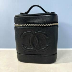 15 1円 CHANEL シャネル バニティ キャビアスキン ココマーク ブラック 化粧ポーチ バッグ