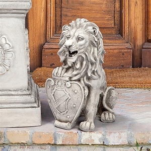 紋章盾を持つ獅子像（右）　西洋彫刻洋風オブジェインテリア置物アウトドア装飾クラシック飾り家庭玄関門シールドライオン像オーナメント