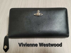 【Vivienne Westwood】ヴィヴィアンウエストウッド 長財布 ラウンドファスナー ブラック レザー 男女兼用 美品