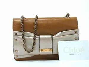 1円 ■美品■ Chloe クロエ ジューン レザー チェーンショルダーバッグ 斜め掛け ポシェット レディース ブラウン系 BK1134