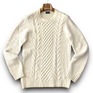 AA17 美品 極上 春ニット 定価8万 Mぐらい 48『ドルモア Drumohr』 極上編み込み ニット セーター ジャケット ブルゾン オフホワイト