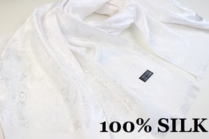 新品 アウトレット【SILK シルク100%】華 ペイズリー柄 大判 薄手 ストール/スカーフ WHITE 白 ホワイト