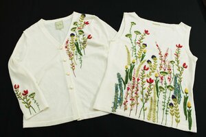 美品 シビラ 洗えるお花刺繍コットンアンサンブルニット/カーディガン 定価7.6万 M/白 sb273