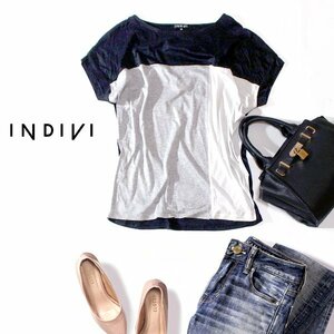 ☆☆ 美品 INDIVI インディヴィ ☆☆ 大人可愛い ストレッチ カットソー 38号 M 春 夏 23A08