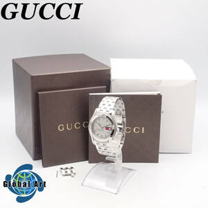 う12318【美品】GUCCI グッチ/自動巻/メンズ腕時計/文字盤 シルバー×シェリーライン/5500/箱・付属品付