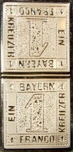 036 日本郵趣 協会 純銀製 エラー切手 バイエルン王国 希少な切手シリーズ 1849年 1Kr テートベッシュ切手メダル スターリングシルバー