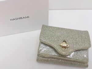 Hashibami ハシバミ 三つ折財布 グリッター　ミニウォレット　ベイクルーズ　 シルバー レディース 1203000004101