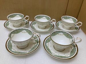 YK9259 5客　Bone China HOYA カップ＆ソーサー 花柄 金彩 コーヒーカップ ティーカップ アンティーク 中古品 現状品 0130