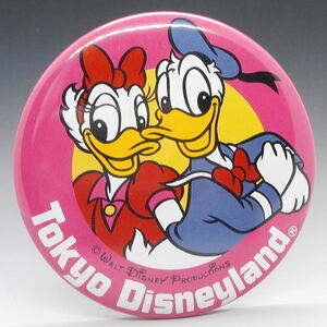 ディズニー　ドナルド＆デイジー　TDL缶バッジ　丸型　東京ディズニーランド　1983-1984年
